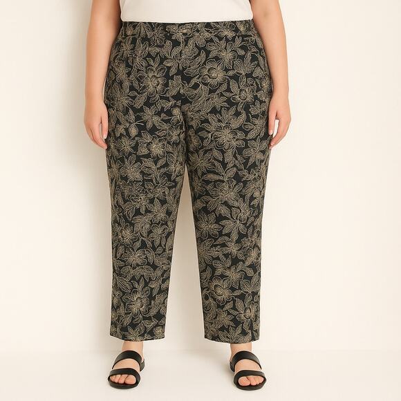 Lane Bryant Linen Viscose Print Pants Women’s 14 Black White Elastic Waist - Picture 1 of 7